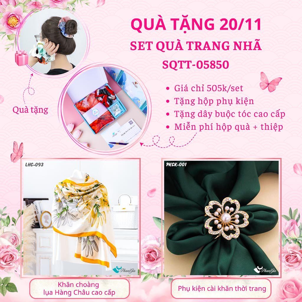 Set Quà Tặng Khăn Lụa Và Phụ Kiện Cài Khăn Trang Nhã (SQTT05850)