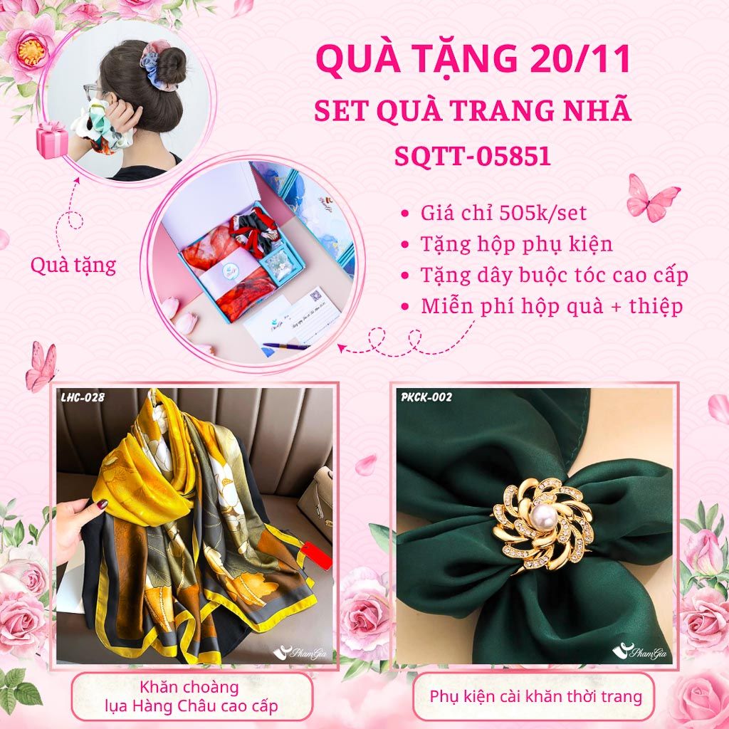 Set Quà Tặng Khăn Lụa Và Phụ Kiện Cài Khăn Trang Nhã (SQTT05851)