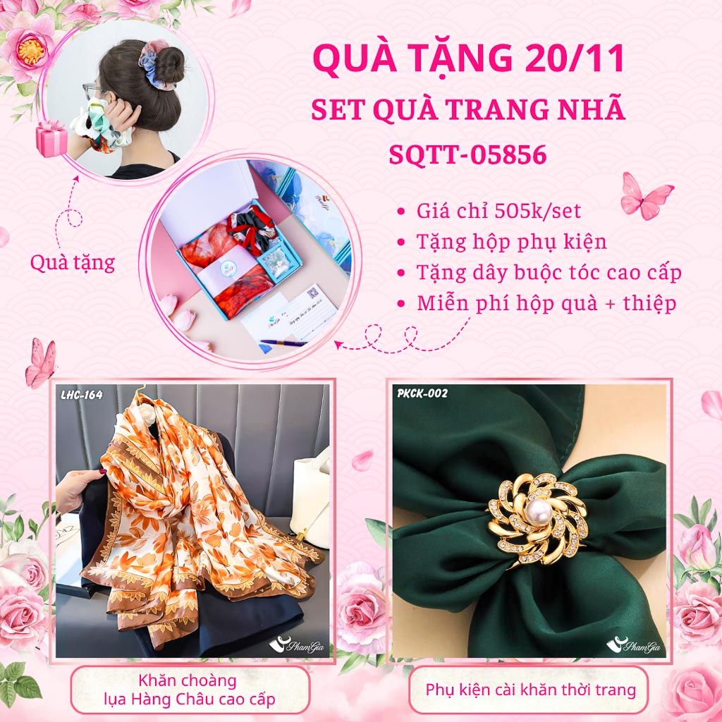 Set Quà Tặng Khăn Lụa Và Phụ Kiện Cài Khăn Trang Nhã (SQTT05856)