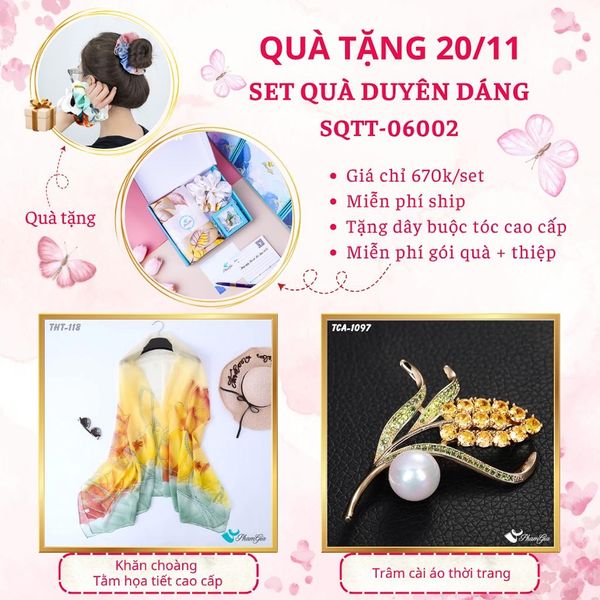 Set Quà Tặng Khăn Choàng Tằm Họa Tiết Và Ghim Cài Áo Duyên Dáng (SQTT06002)