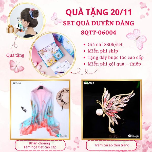 Set Quà Tặng Khăn Choàng Tằm Họa Tiết Và Ghim Cài Áo Duyên Dáng (SQTT06004)
