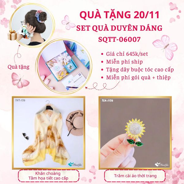 Set Quà Tặng Khăn Choàng Tằm Họa Tiết Và Ghim Cài Áo Duyên Dáng (SQTT06007)