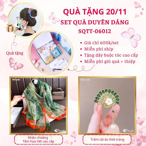 Set Quà Tặng Khăn Choàng Tằm Họa Tiết Và Ghim Cài Áo Duyên Dáng (SQTT06012)