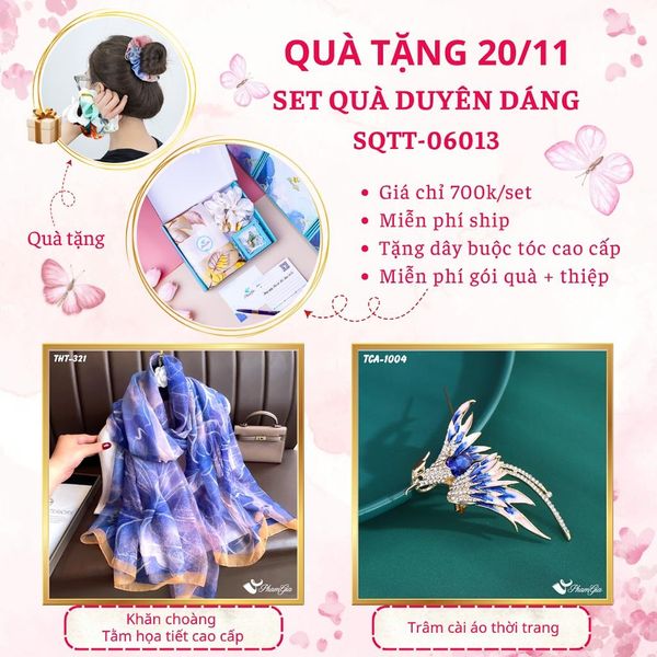 Set Quà Tặng Khăn Choàng Tằm Họa Tiết Và Ghim Cài Áo Duyên Dáng (SQTT06013)