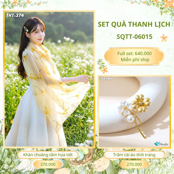 Set Quà Tặng Khăn Choàng Tằm Họa Tiết Và Trâm Cài Áo Thanh Lịch (SQTT06015)