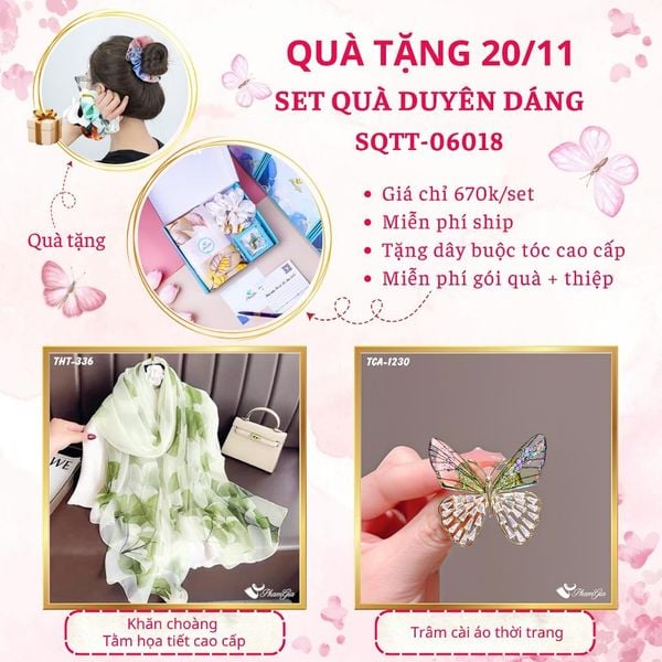 Set Quà Tặng Khăn Choàng Tằm Họa Tiết Và Ghim Cài Áo Duyên Dáng (SQTT06018)