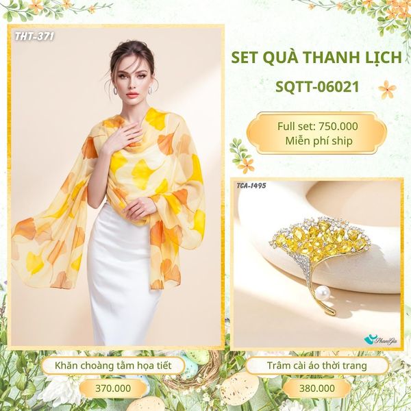 Set Quà Tặng Khăn Choàng Tằm Họa Tiết Và Trâm Cài Áo Thanh Lịch (SQTT06021)