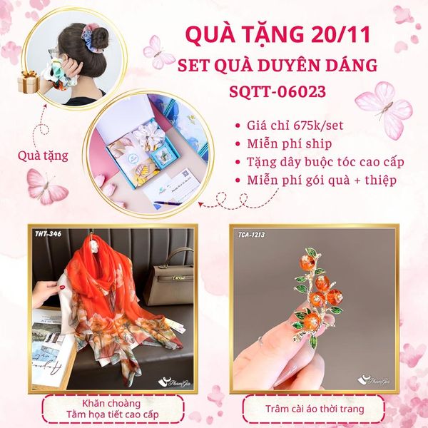 Set Quà Tặng Khăn Choàng Tằm Họa Tiết Và Ghim Cài Áo Duyên Dáng (SQTT06023)