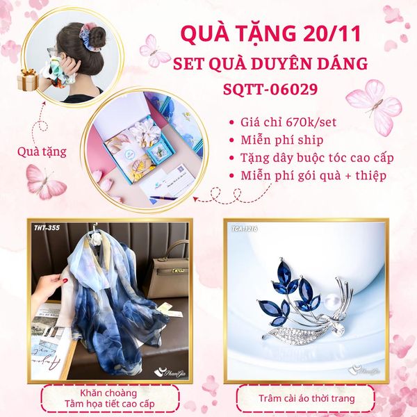 Set Quà Tặng Khăn Choàng Tằm Họa Tiết Và Ghim Cài Áo Duyên Dáng (SQTT06029)