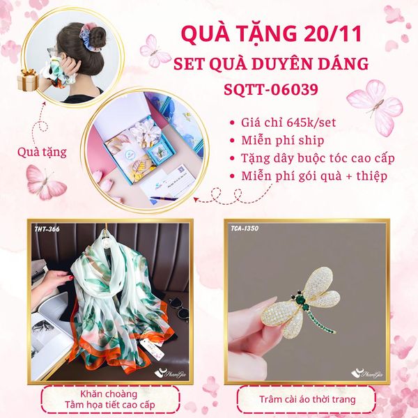 Set Quà Tặng Khăn Choàng Tằm Họa Tiết Và Ghim Cài Áo Duyên Dáng (SQTT06039)