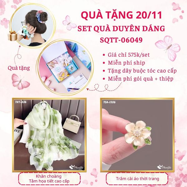 Set Quà Tặng Khăn Choàng Tằm Họa Tiết Và Ghim Cài Áo Duyên Dáng (SQTT06049)