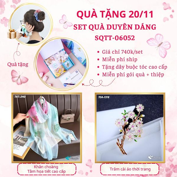 Set Quà Tặng Khăn Choàng Tằm Họa Tiết Và Ghim Cài Áo Duyên Dáng (SQTT06052)