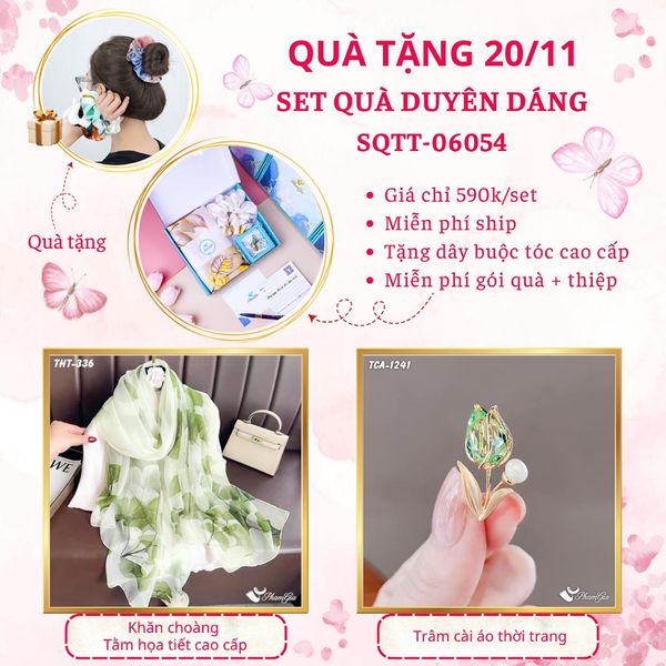 Set Quà Tặng Khăn Choàng Tằm Họa Tiết Và Ghim Cài Áo Duyên Dáng (SQTT06054)