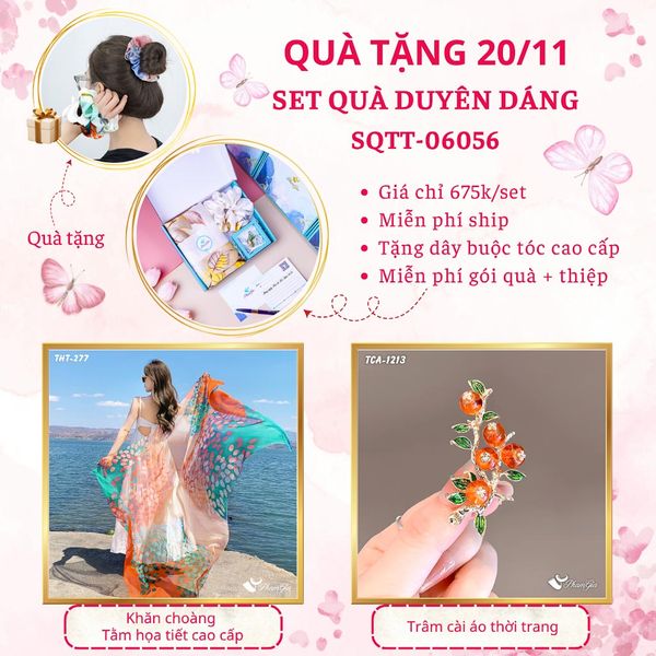 Set Quà Tặng Khăn Choàng Tằm Họa Tiết Và Ghim Cài Áo Duyên Dáng (SQTT06056)