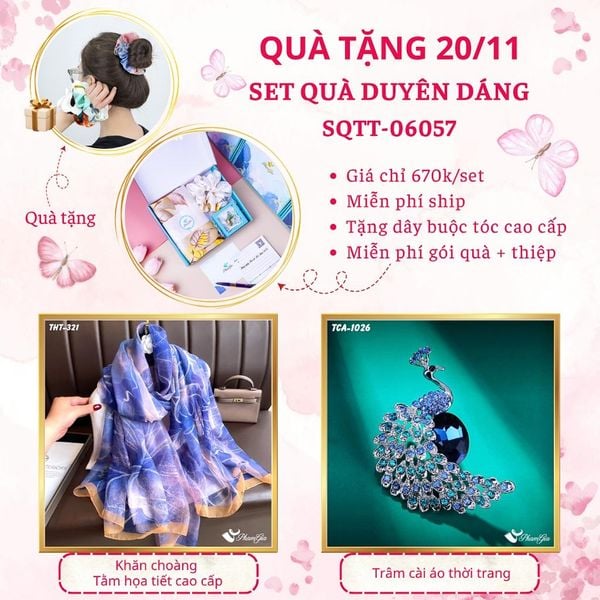 Set Quà Tặng Khăn Choàng Tằm Họa Tiết Và Ghim Cài Áo Duyên Dáng (SQTT06057)
