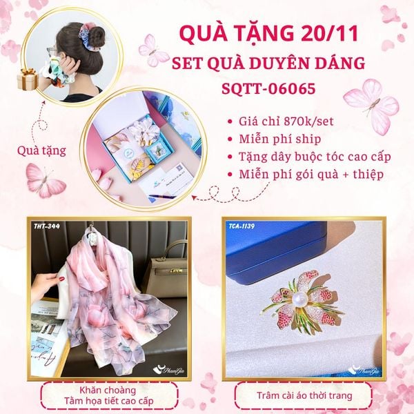 Set Quà Tặng Khăn Choàng Tằm Họa Tiết Và Ghim Cài Áo Duyên Dáng (SQTT06065)