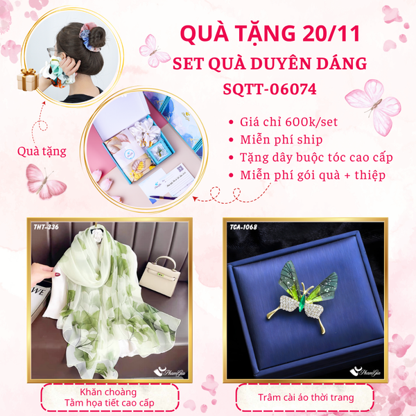 Set Quà Tặng Khăn Choàng Tằm Họa Tiết Và Ghim Cài Áo Duyên Dáng (SQTT06074)