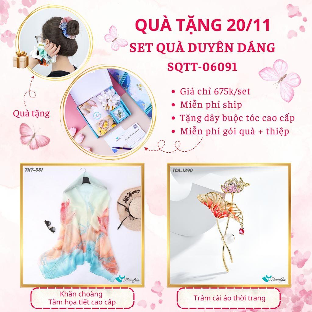 Set Quà Tặng Khăn Choàng Tằm Họa Tiết Và Ghim Cài Áo Duyên Dáng (SQTT06091)