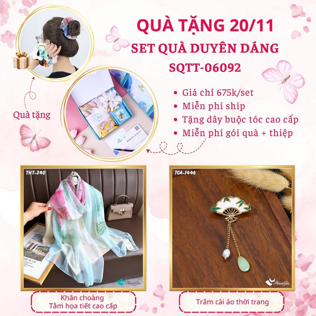 Set Quà Tặng Khăn Choàng Tằm Họa Tiết Và Ghim Cài Áo Duyên Dáng (SQTT06092)
