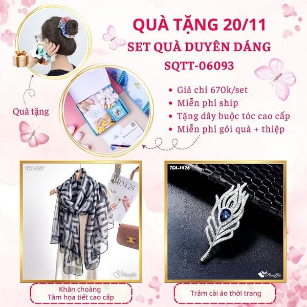 Set Quà Tặng Khăn Choàng Tằm Họa Tiết Và Ghim Cài Áo Duyên Dáng (SQTT06093)