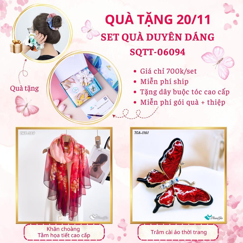 Set Quà Tặng Khăn Choàng Tằm Họa Tiết Và Ghim Cài Áo Duyên Dáng (SQTT06094)