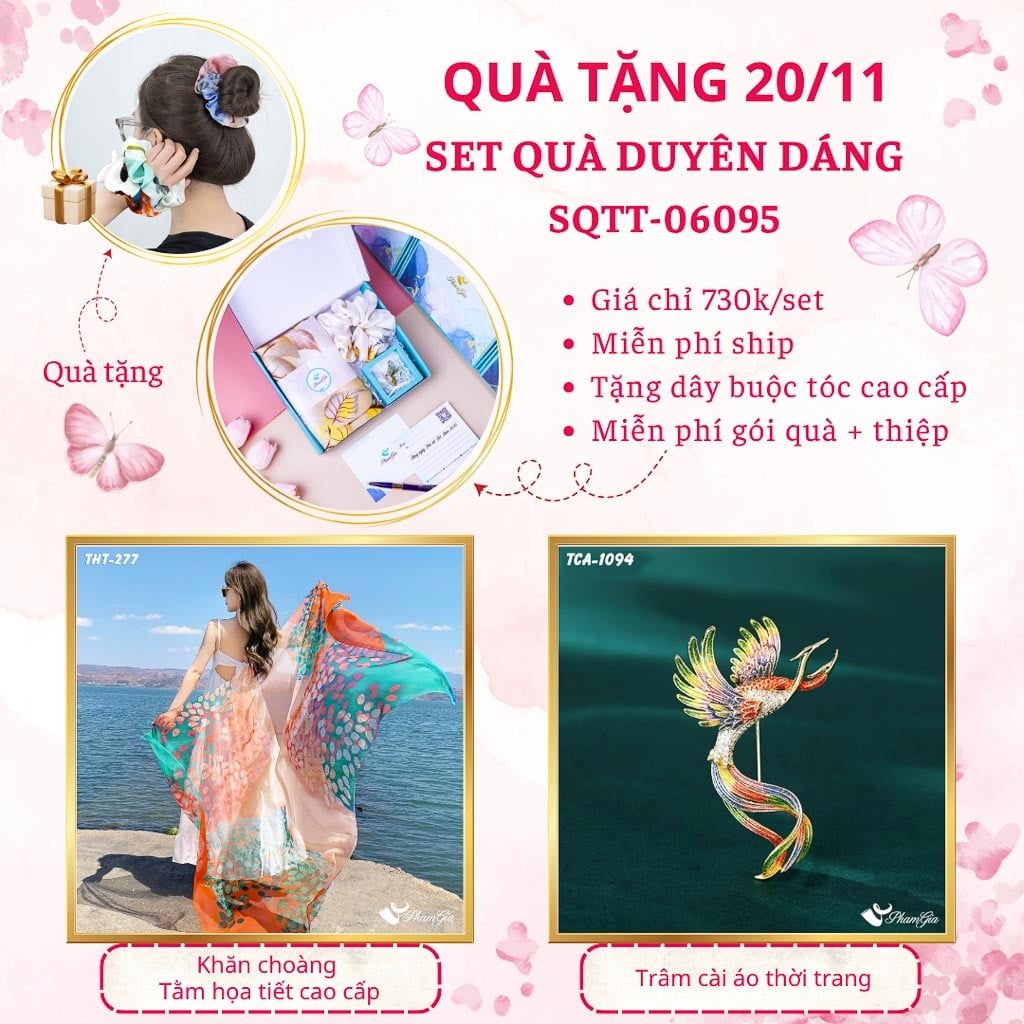 Set Quà Tặng Khăn Choàng Tằm Họa Tiết Và Ghim Cài Áo Duyên Dáng (SQTT06095)