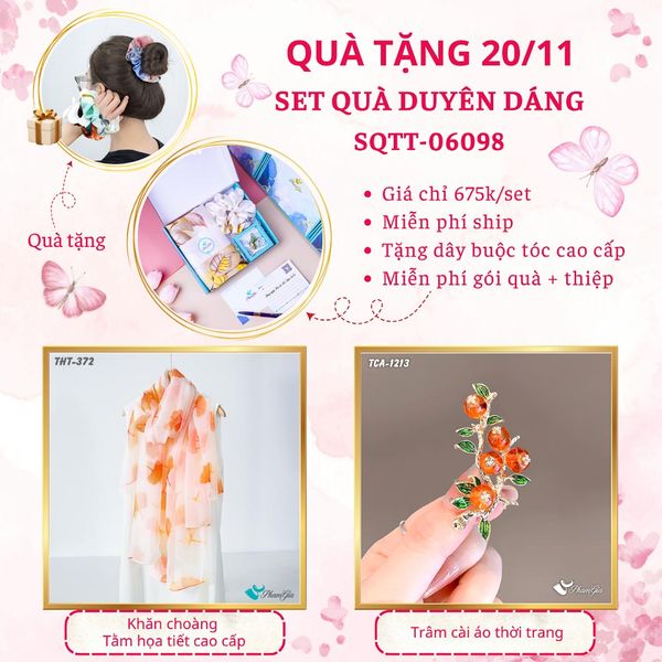 Set Quà Tặng Khăn Choàng Tằm Họa Tiết Và Ghim Cài Áo Duyên Dáng (SQTT06098)