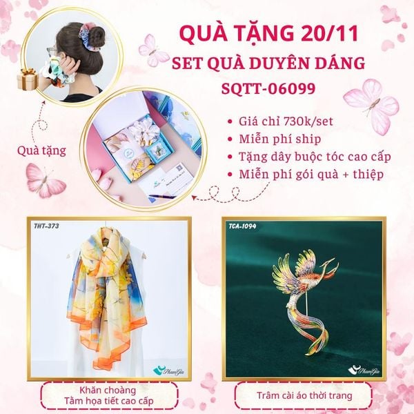 Set Quà Tặng Khăn Choàng Tằm Họa Tiết Và Ghim Cài Áo Duyên Dáng (SQTT06099)