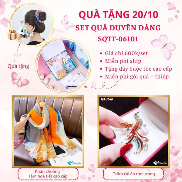 Set Quà Tặng Khăn Choàng Tằm Họa Tiết Và Ghim Cài Áo Duyên Dáng (SQTT06101)