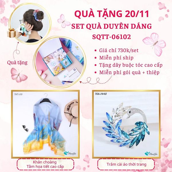Set Quà Tặng Khăn Choàng Tằm Họa Tiết Và Ghim Cài Áo Duyên Dáng (SQTT06102)