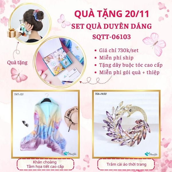 Set Quà Tặng Khăn Choàng Tằm Họa Tiết Và Ghim Cài Áo Duyên Dáng (SQTT06103)