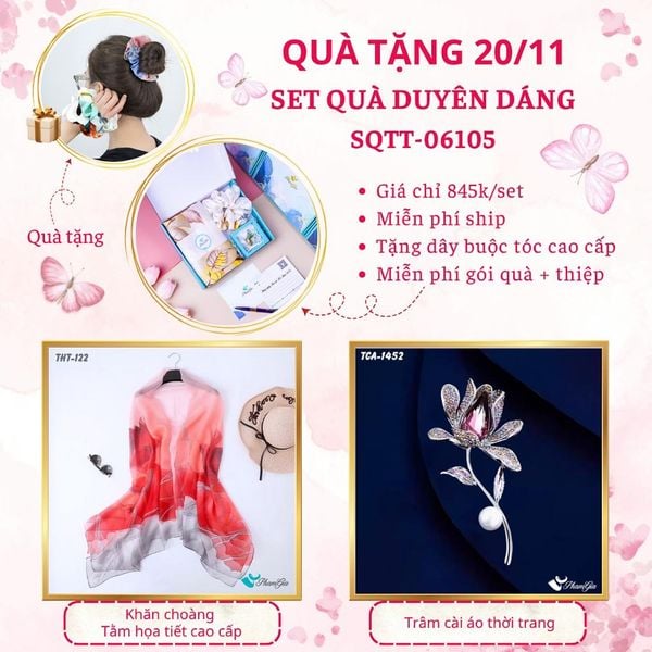 Set Quà Tặng Khăn Choàng Tằm Họa Tiết Và Ghim Cài Áo Duyên Dáng (SQTT06105)