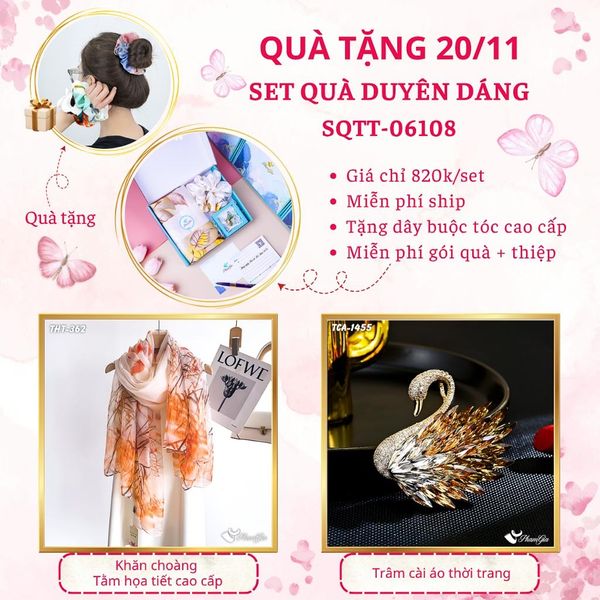 Set Quà Tặng Khăn Choàng Tằm Họa Tiết Và Ghim Cài Áo Duyên Dáng (SQTT06108)