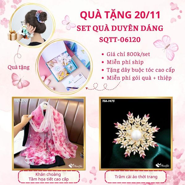 Set Quà Tặng Khăn Choàng Tằm Họa Tiết Và Ghim Cài Áo Duyên Dáng (SQTT06120)