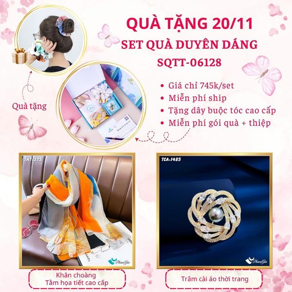 Set Quà Tặng Khăn Choàng Tằm Họa Tiết Và Ghim Cài Áo Duyên Dáng (SQTT06128)