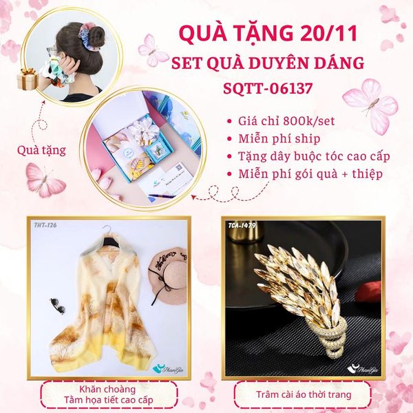 Set Quà Tặng Khăn Choàng Tằm Họa Tiết Và Ghim Cài Áo Duyên Dáng (SQTT06137)