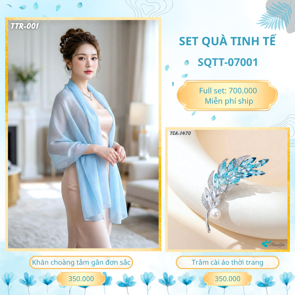 Set Quà Tặng Khăn Choàng Tằm Gân Đơn Sắc Và Trâm Cài Áo Tinh Tế (SQTT07001)