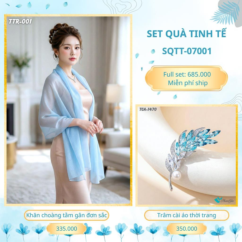 Set Quà Tặng Khăn Choàng Tằm Gân Đơn Sắc Và Trâm Cài Áo Tinh Tế (SQTT07001)