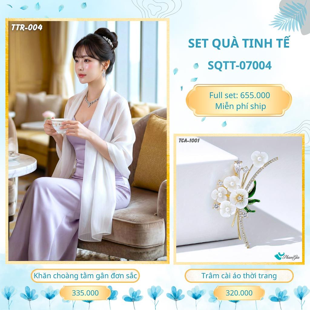 Set Quà Tặng Khăn Choàng Tằm Gân Đơn Sắc Và Trâm Cài Áo Tinh Tế (SQTT07004)