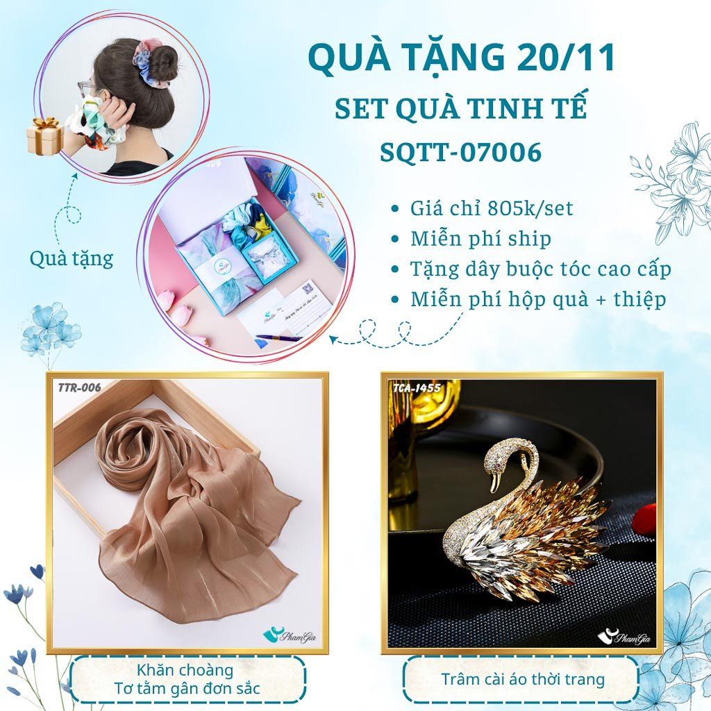 Set Quà Tặng Khăn Tằm Gân Đơn Sắc Và Ghim Cài Áo Tinh Tế (SQTT07006)