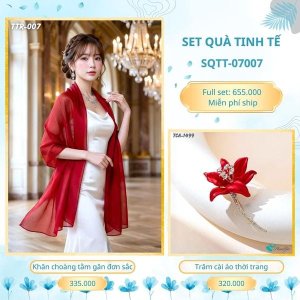 Set Quà Tặng Khăn Choàng Tằm Gân Đơn Sắc Và Trâm Cài Áo Tinh Tế (SQTT07007)
