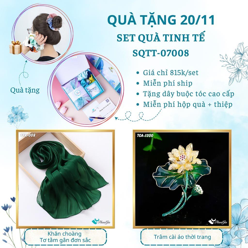 Set Quà Tặng Khăn Tằm Gân Đơn Sắc Và Ghim Cài Áo Tinh Tế (SQTT07008)