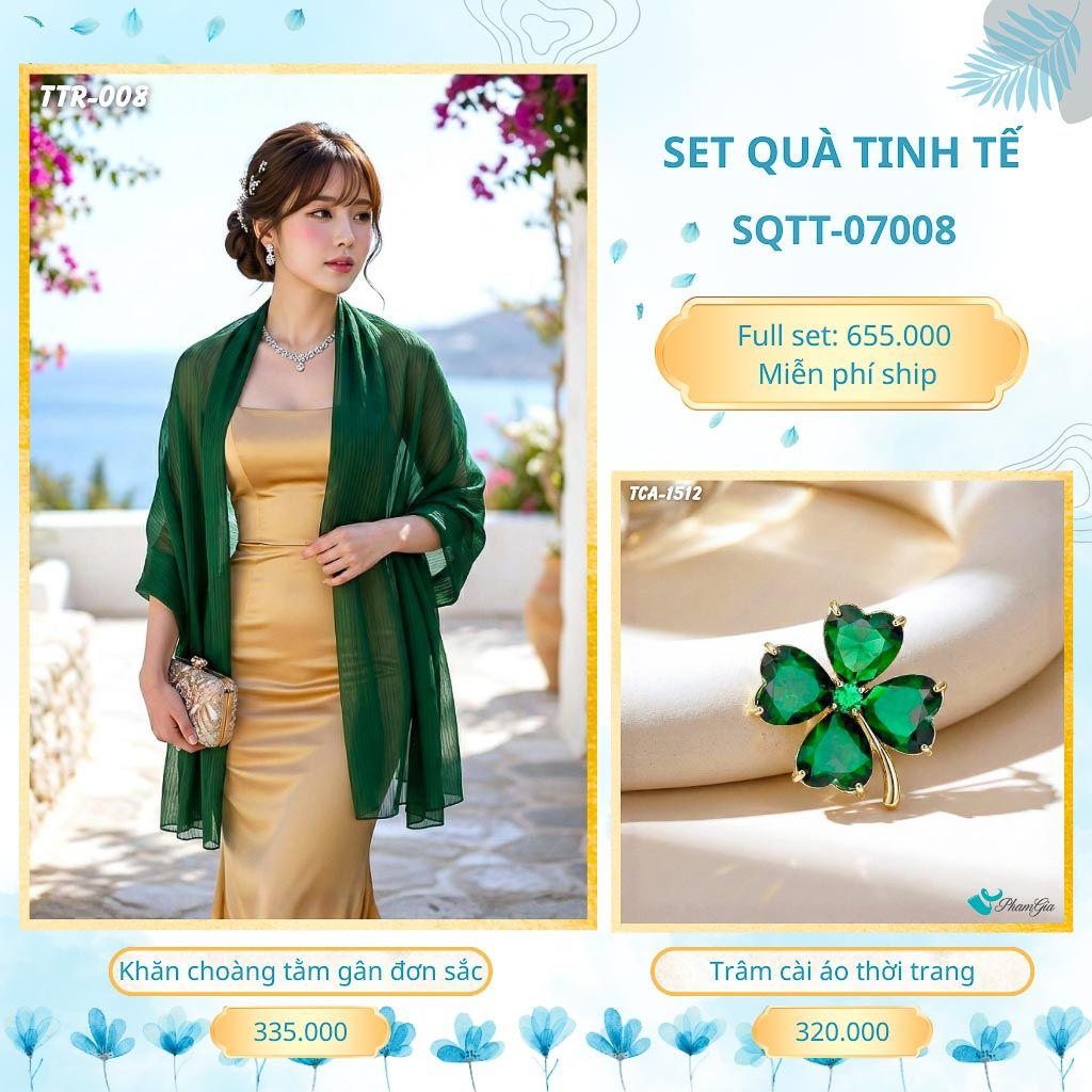 Set Quà Tặng Khăn Choàng Tằm Gân Đơn Sắc Và Trâm Cài Áo Tinh Tế (SQTT07008)