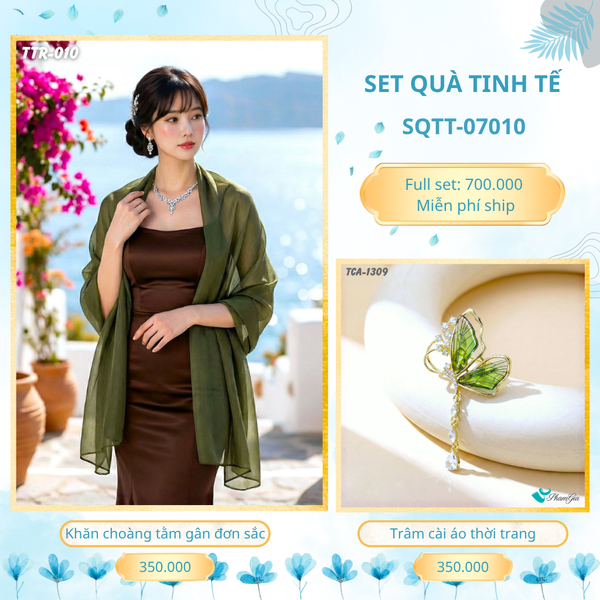 Set Quà Tặng Khăn Choàng Tằm Gân Đơn Sắc Và Trâm Cài Áo Tinh Tế (SQTT07010)