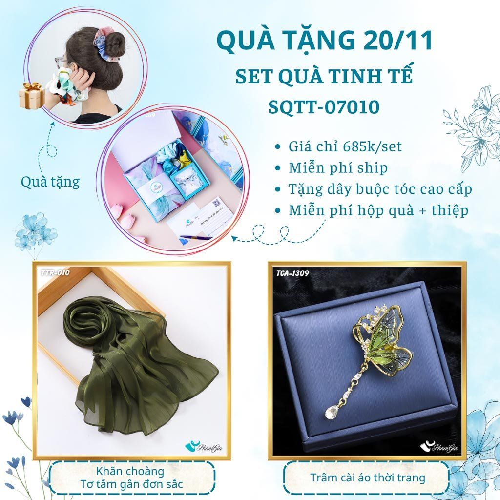 Set Quà Tặng Khăn Tằm Gân Đơn Sắc Và Ghim Cài Áo Tinh Tế (SQTT07010)