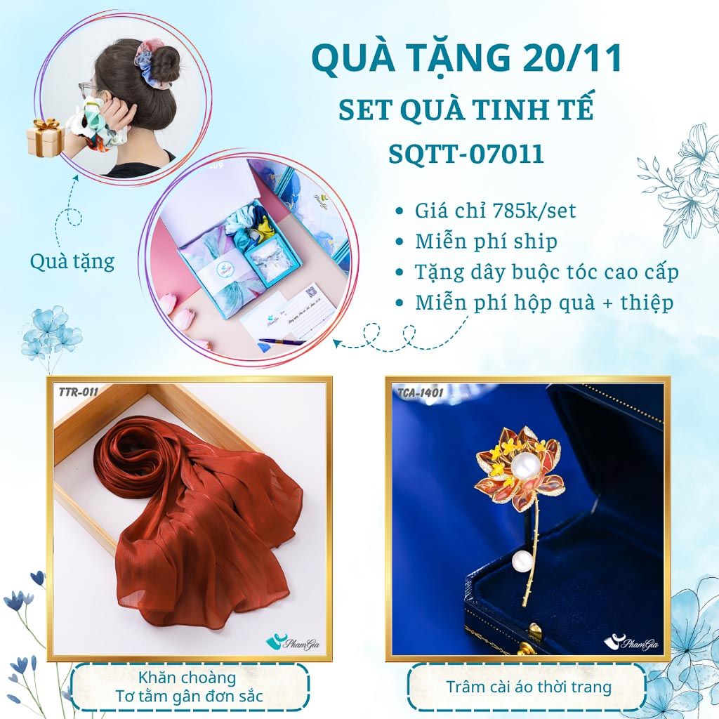 Set Quà Tặng Khăn Tằm Gân Đơn Sắc Và Ghim Cài Áo Tinh Tế (SQTT07011)