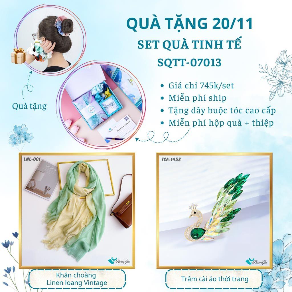 Set Quà Tặng Khăn Linen Loang Vintage Và Ghim Cài Áo Tinh Tế (SQTT07013)