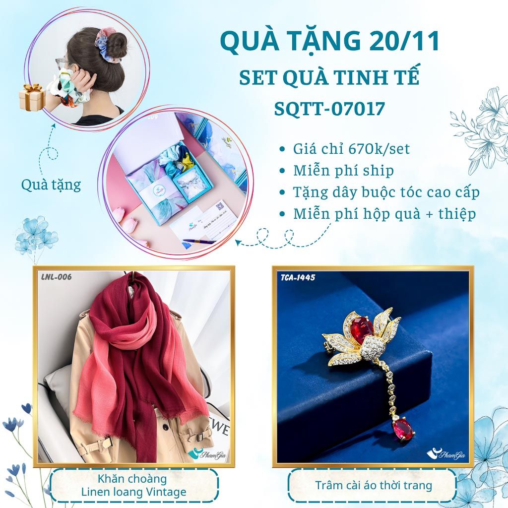 Set Quà Tặng Khăn Linen Loang Vintage Và Ghim Cài Áo Tinh Tế (SQTT07017)