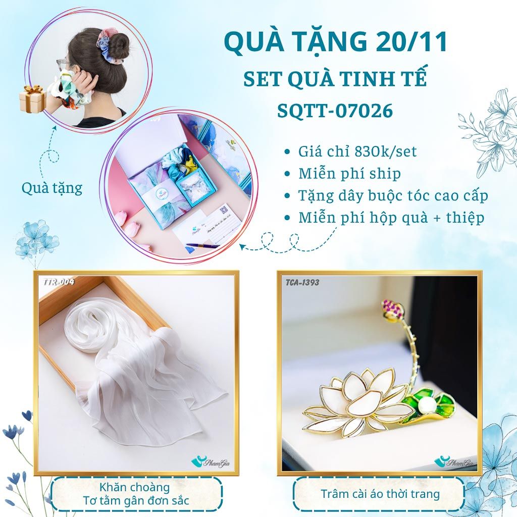 Set Quà Tặng Khăn Tằm Gân Đơn Sắc Và Ghim Cài Áo Tinh Tế (SQTT07026)