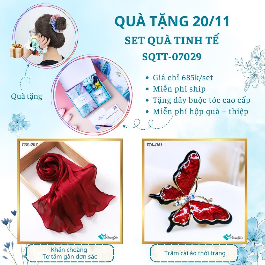 Set Quà Tặng Khăn Tằm Gân Đơn Sắc Và Ghim Cài Áo Tinh Tế (SQTT07029)